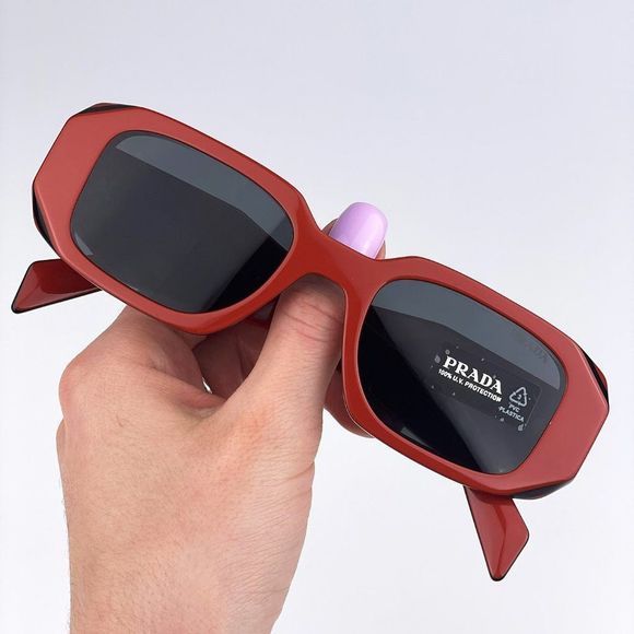 Prada PR17WS 12N5S0 Sunglasses Orange Black Dark Grey Rectangle Unisex - Picture 2 of 11